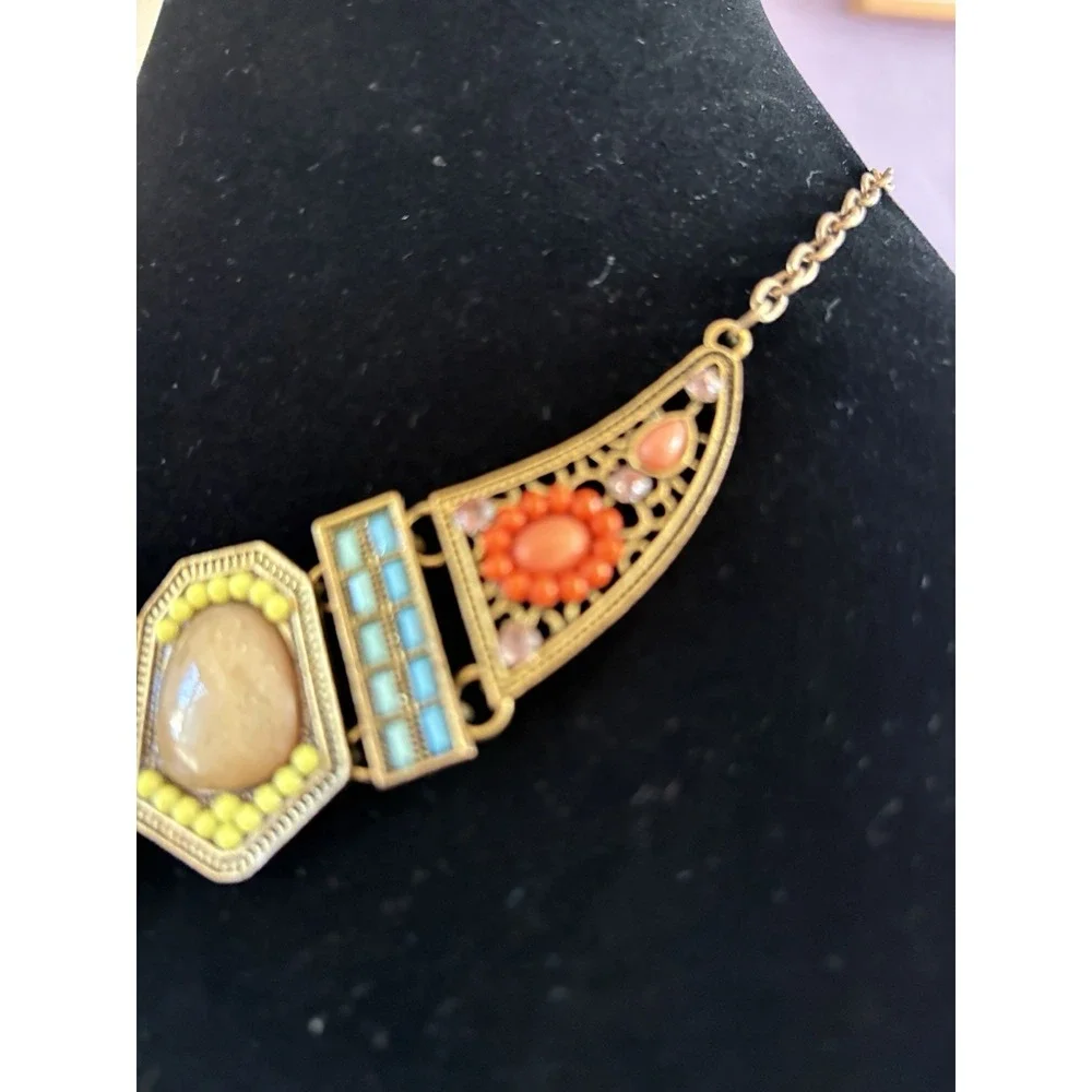 BETSEY JOHNSON Necklace Fantasy Island Time Multicolor Lucite & Bead Blue Orange